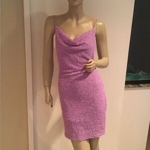 Alice + Olivia Lilac Purple Harmie Sequin Cowl-Neck Mini Cocktail Dress 6 Party